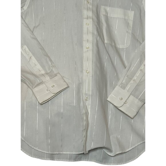 Vintage John Henry White Striped Mens Button-Up Shirt 15.5 34/35 Regular Fit - Picture 6 of 16